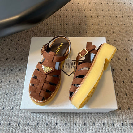 PRADA 26S FISHERMAN SANDALS 55MM IN BROWN SUEDE
