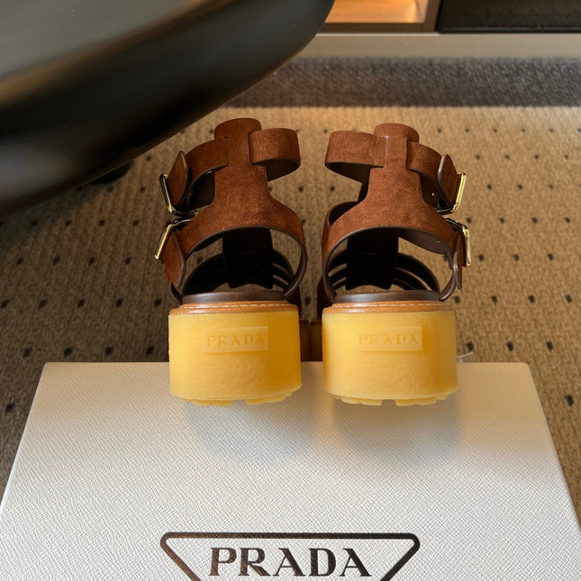 PRADA 26S GLADIATOR SANDALS 55MM IN BROWN SUEDE