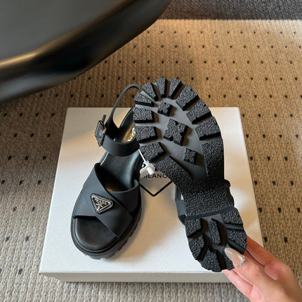 PRADA 26S BLOCK HEEL SANDALS 85MM IN BLACK EVA FOAM