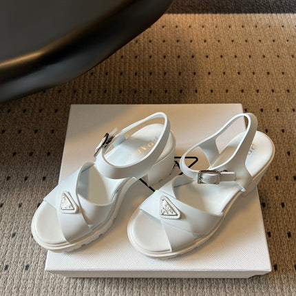 PRADA 26S BLOCK HEEL SANDALS 85MM IN WHITE EVA FOAM