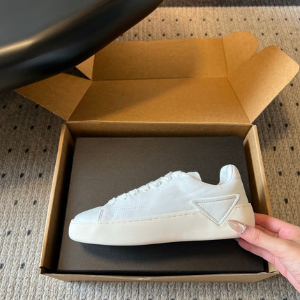 PRADA 26S LACE UP SNEAKERS 40MM IN WHITE CALFSKIN