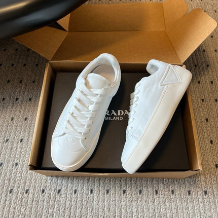 PRADA 26S LACE UP SNEAKERS 40MM IN WHITE CALFSKIN