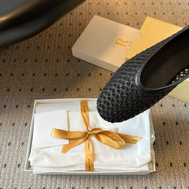 THE ROW 26S BALLET FLATS IN BLACK MESH
