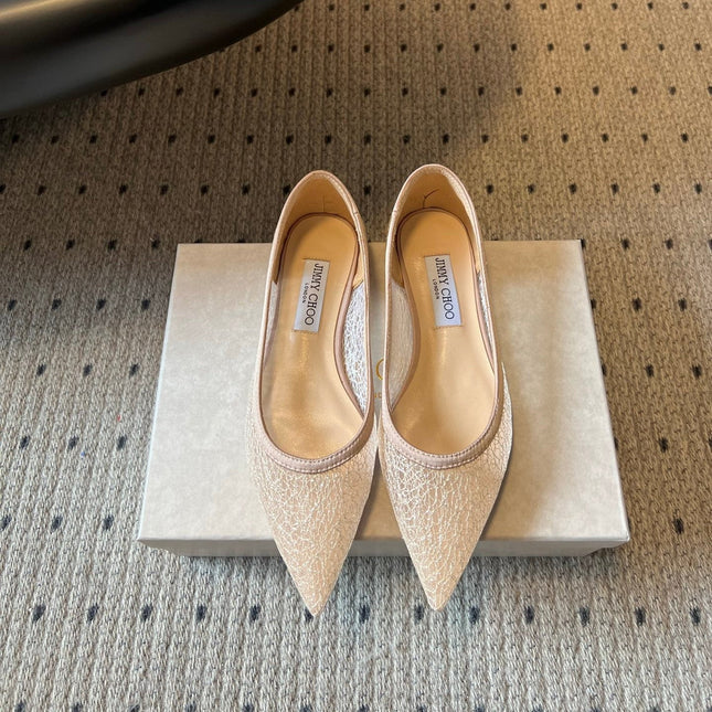 JIMMY CHOO 26S POINTED-TOE FLATS IN NUDE MESH
