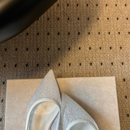JIMMY CHOO 26S POINTED-TOE FLATS IN WHITE MESH