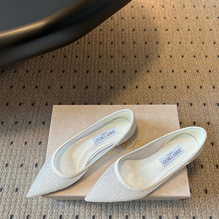 JIMMY CHOO 26S POINTED-TOE FLATS IN WHITE MESH