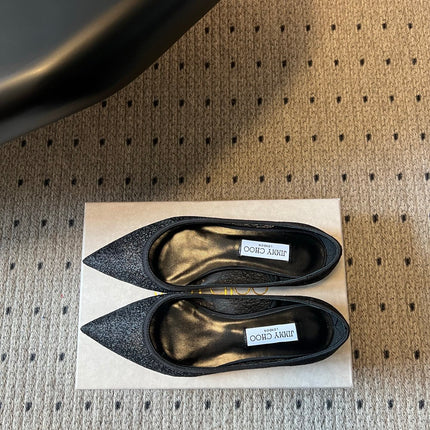 JIMMY CHOO 26S POINTED-TOE FLATS IN BLACK MESH