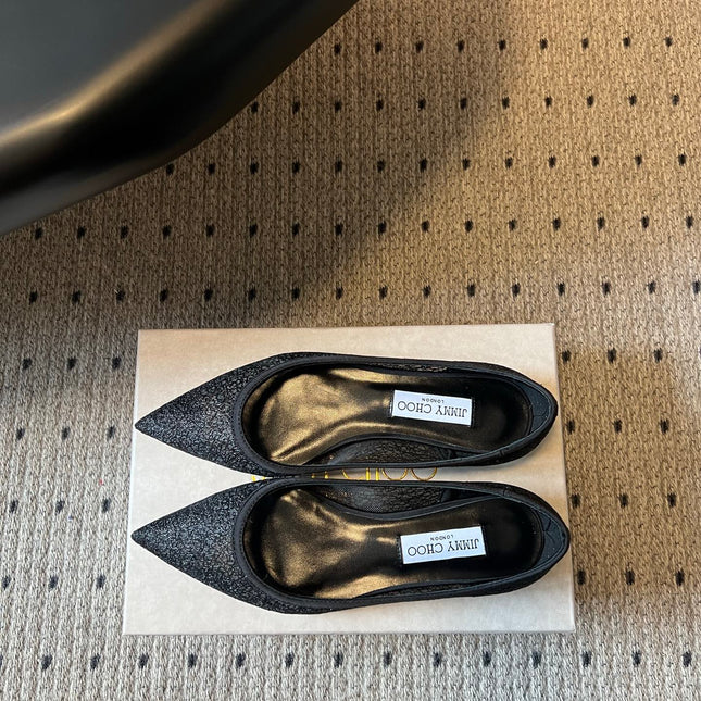 JIMMY CHOO 26S POINTED-TOE FLATS IN BLACK MESH