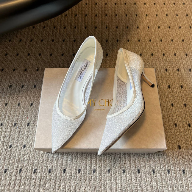 JIMMY CHOO 26S HIGH HEELS 60 MM IN WHITE MESH