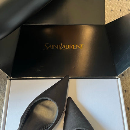 YSL 26S HEELED SLINGBACKS 60 MM IN BLACK SATIN