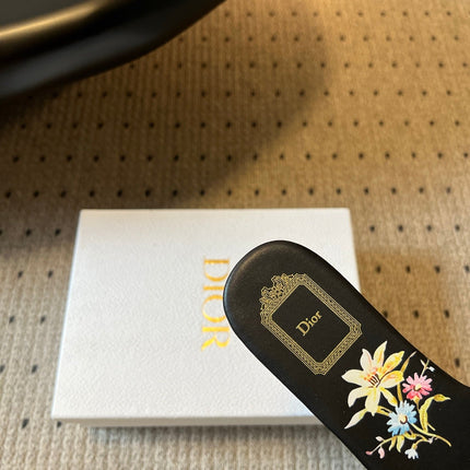 DIOR 26S SLIDES DWAY IN BLACK RED EMBROIDERED CANVAS WITH LOGO & FLORAL PRINT FOOTBED