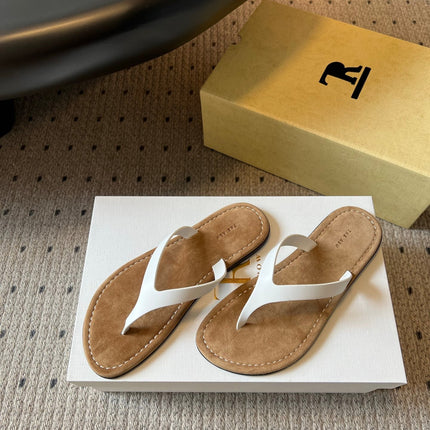 THE ROW 26S THONG SANDALS IN WHITE CALFSKIN AND SUEDE