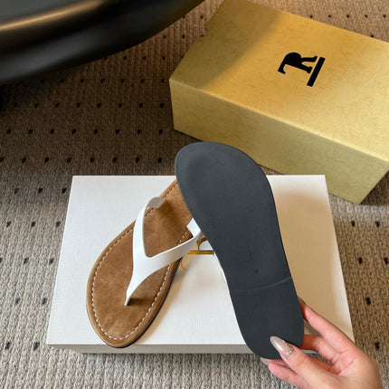 THE ROW 26S THONG SANDALS IN WHITE CALFSKIN AND SUEDE