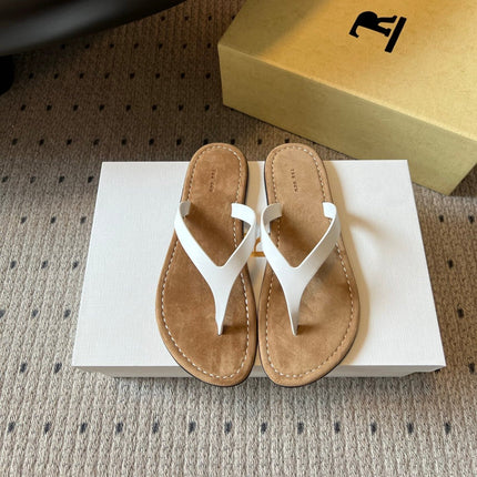 THE ROW 26S THONG SANDALS IN WHITE CALFSKIN AND SUEDE