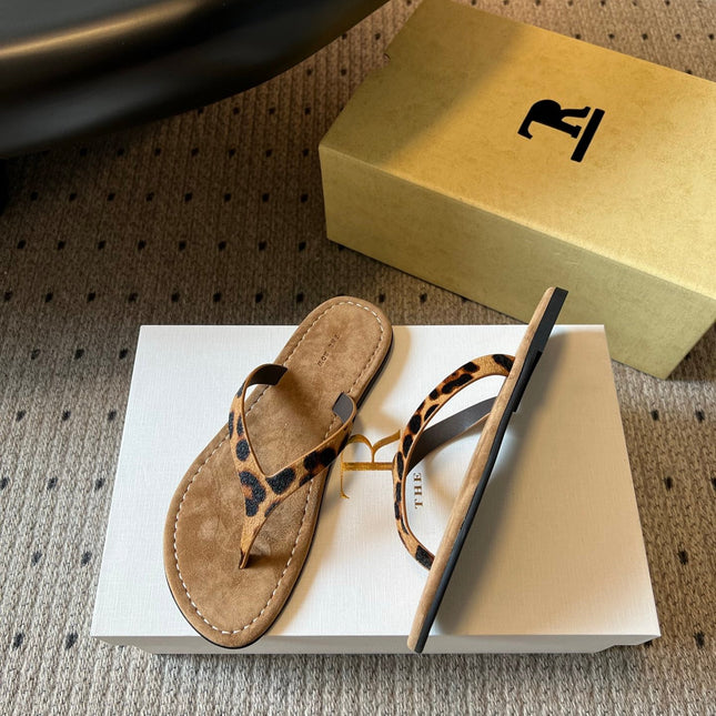 THE ROW 26S THONG SANDALS IN BROWN SPOTTED CALF HAIR AND SUEDE