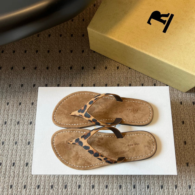 THE ROW 26S THONG SANDALS IN BROWN SPOTTED CALF HAIR AND SUEDE