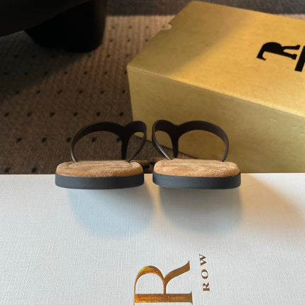 THE ROW 26S THONG SANDALS IN DARK BROWN CALFSKIN AND SUEDE