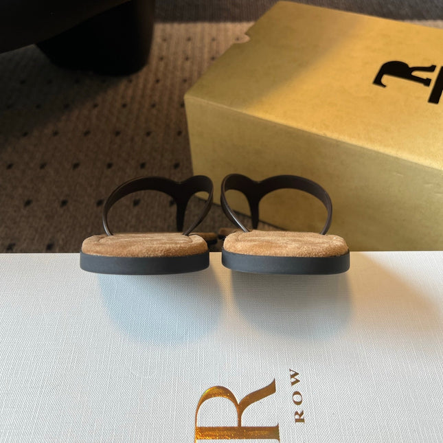 THE ROW 26S THONG SANDALS IN DARK BROWN CALFSKIN AND SUEDE