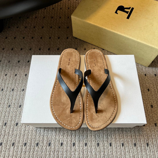 THE ROW 26S THONG SANDALS IN BLACK CALFSKIN AND SUEDE
