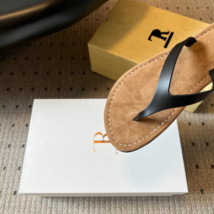 THE ROW 26S THONG SANDALS IN BLACK CALFSKIN AND SUEDE