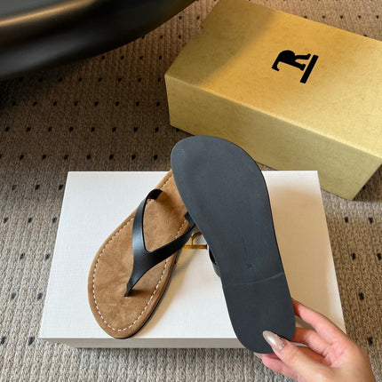 THE ROW 26S THONG SANDALS IN BLACK CALFSKIN AND SUEDE