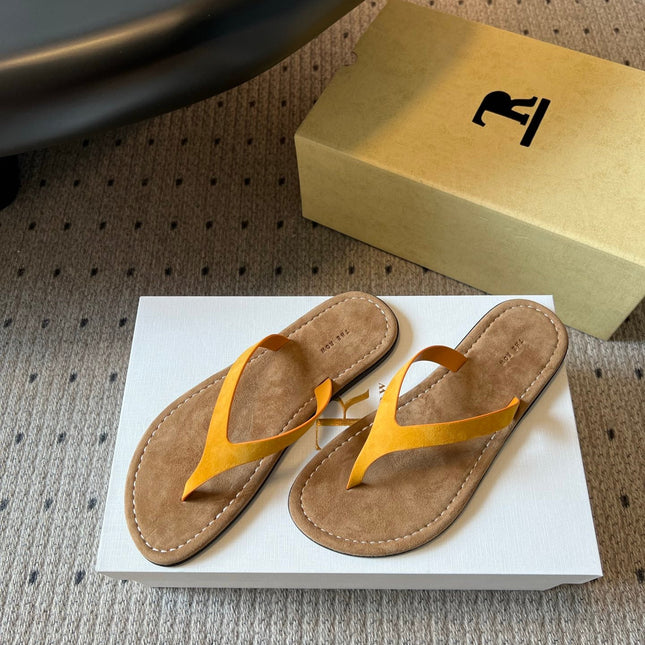 THE ROW 26S THONG SANDALS IN MUSTARD YELLOW SUEDE