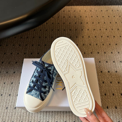 DIOR 26S LOW-TOP SNEAKER 50MM IN NAVY BLUE OBLIQUE EMBROIDERED WOOL