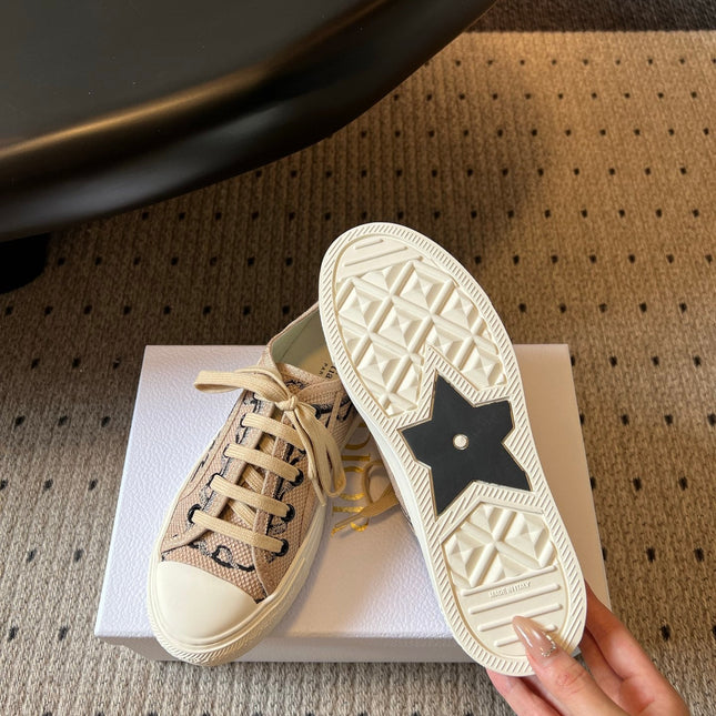 DIOR 26S LOW-TOP SNEAKER 35MM IN DARK BEIGE EMBROIDERED CANVAS