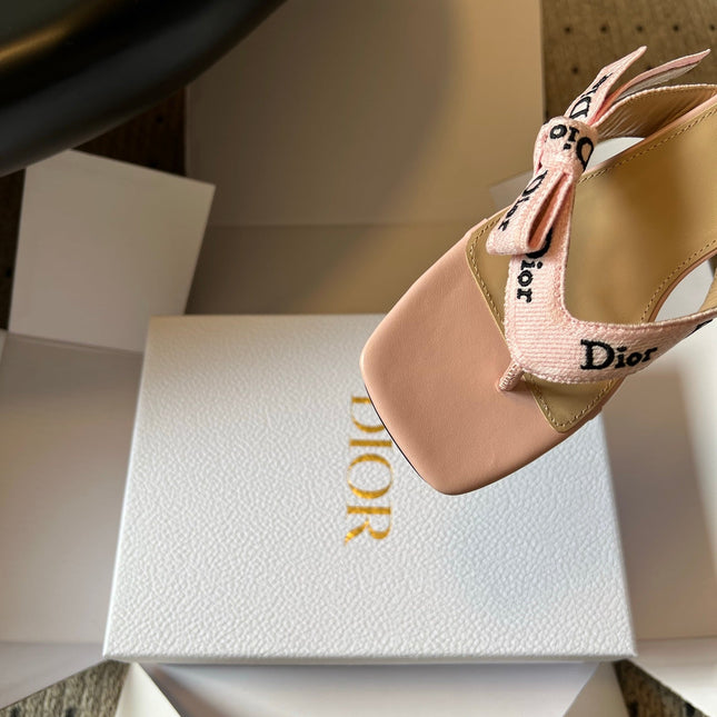 DIOR 26S HIGH-HEEL THONG SANDAL 35MM IN LIGHT PINK EMBROIDERED CANVAS AND CALFSKIN