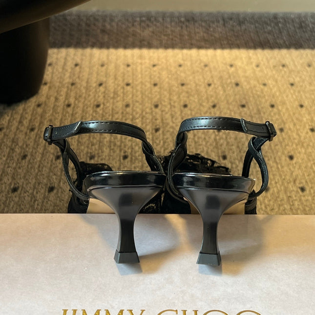 JIMMY CHOO 26S HEELED SLINGSBACKS 50 MM IN BLACK LACE AND CALFSKIN