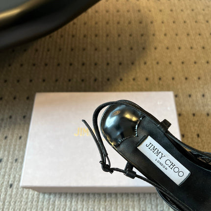 JIMMY CHOO 26S HEELED SLINGSBACKS 50 MM IN BLACK LACE AND CALFSKIN