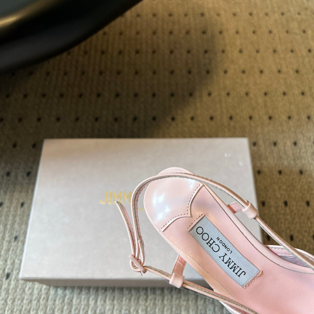 JIMMY CHOO 26S HEELED SLINGSBACKS 50 MM IN BALLET PINK LACE AND CALFSKIN