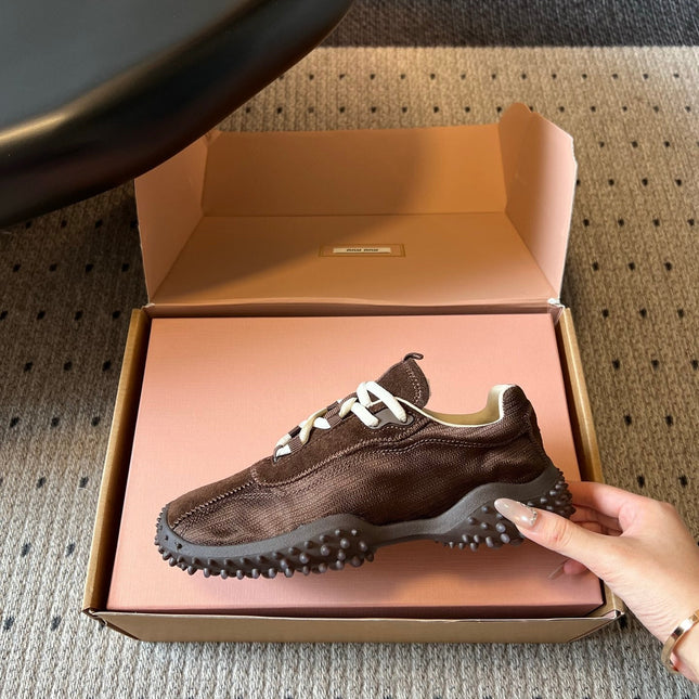 MIUMIU 26S SNEAKERS IN DARK BROWN SUEDE