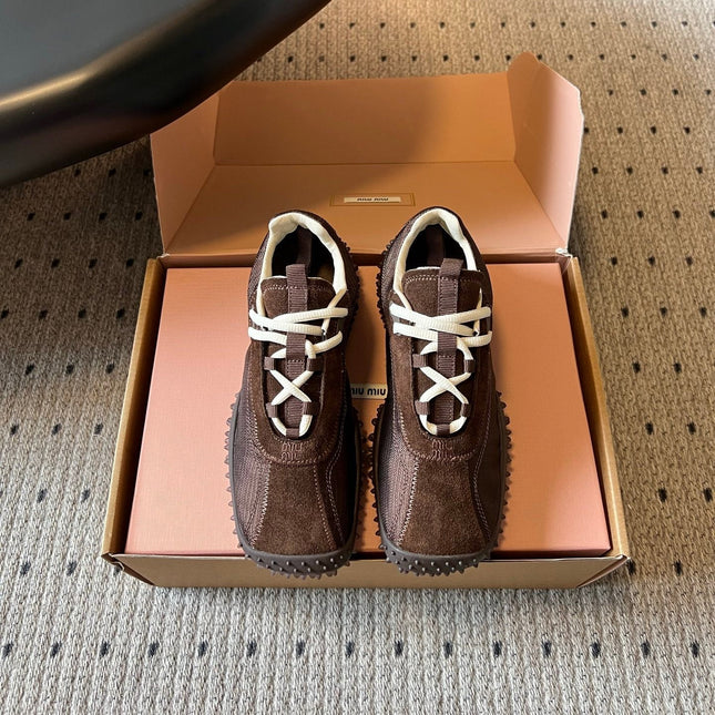 MIUMIU 26S SNEAKERS IN DARK BROWN SUEDE