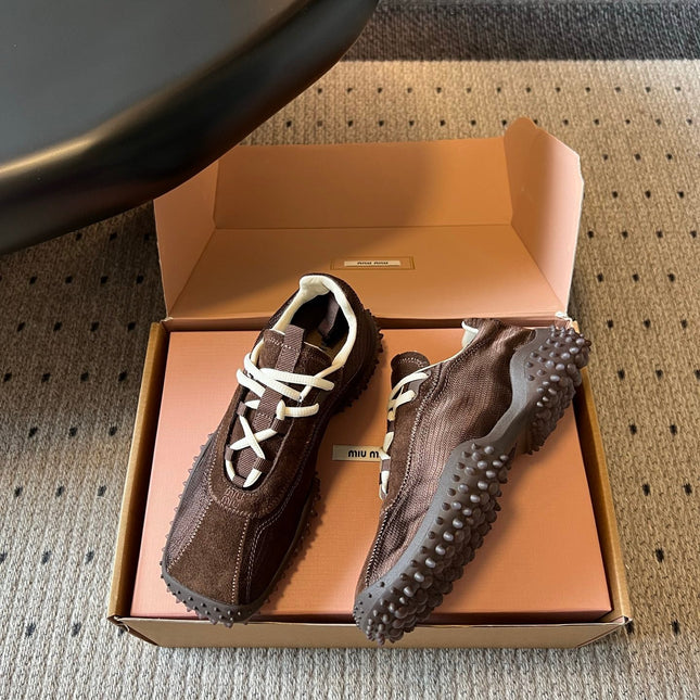 MIUMIU 26S SNEAKERS IN DARK BROWN SUEDE