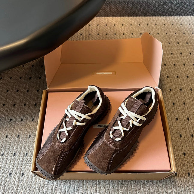 MIUMIU 26S SNEAKERS IN DARK BROWN SUEDE