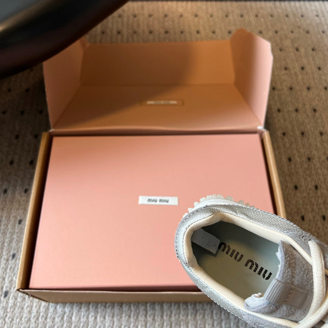 MIUMIU 26S SNEAKERS IN GREY SUEDE