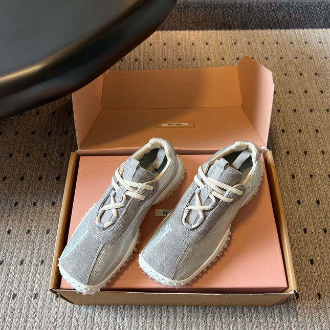MIUMIU 26S SNEAKERS IN GREY SUEDE