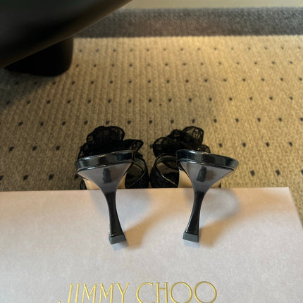 JIMMY CHOO 26S HIGH-HEEL SANDALS 70 MM IN BLACK LACE AND CALFSKIN