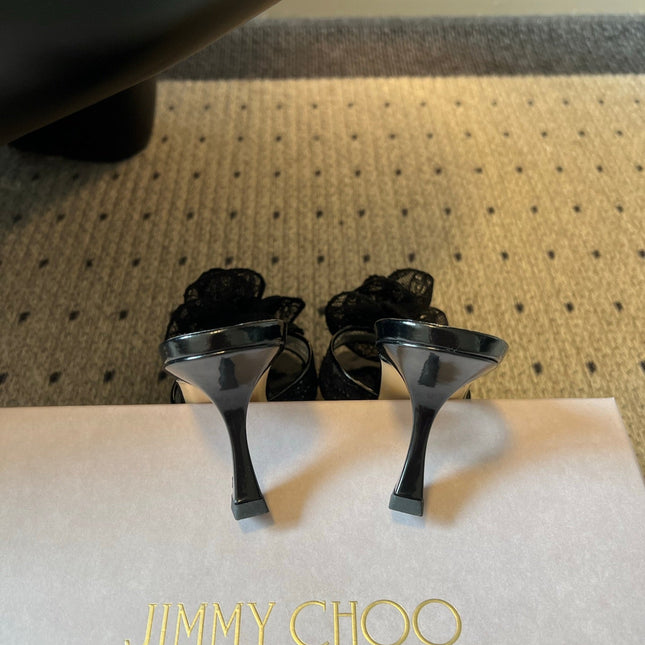JIMMY CHOO 26S HIGH-HEEL SANDALS 70 MM IN BLACK LACE AND CALFSKIN