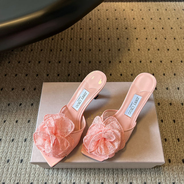 JIMMY CHOO 26S HIGH-HEEL SANDALS 70 MM IN BALLET PINK LACE AND CALFSKIN