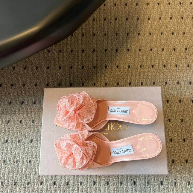 JIMMY CHOO 26S HIGH-HEEL SANDALS 70 MM IN BALLET PINK LACE AND CALFSKIN