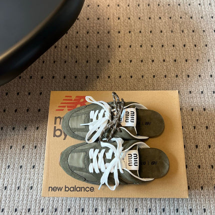MIUMIU 26S SNEAKER MULES IN MOSS GREEN SUEDE MIX FABRIC