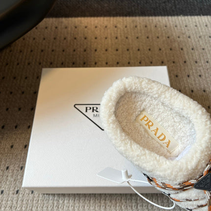 PRADA 26S WOVEN MULES IN IVORY SUEDE AND WOOL