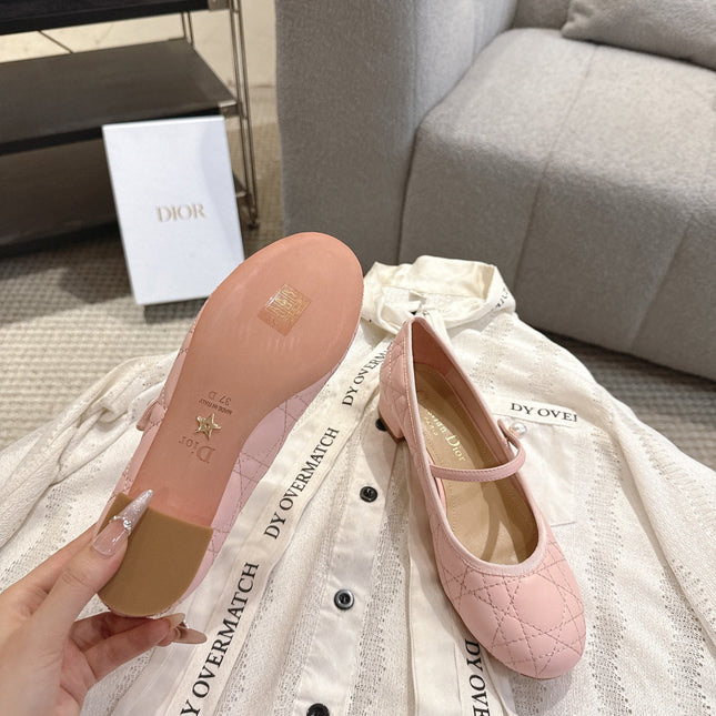 DIOR 26S MARY JANE PUMPS IN LIGHT PINK LAMBSKIN PEARL-ADORNED STRAP