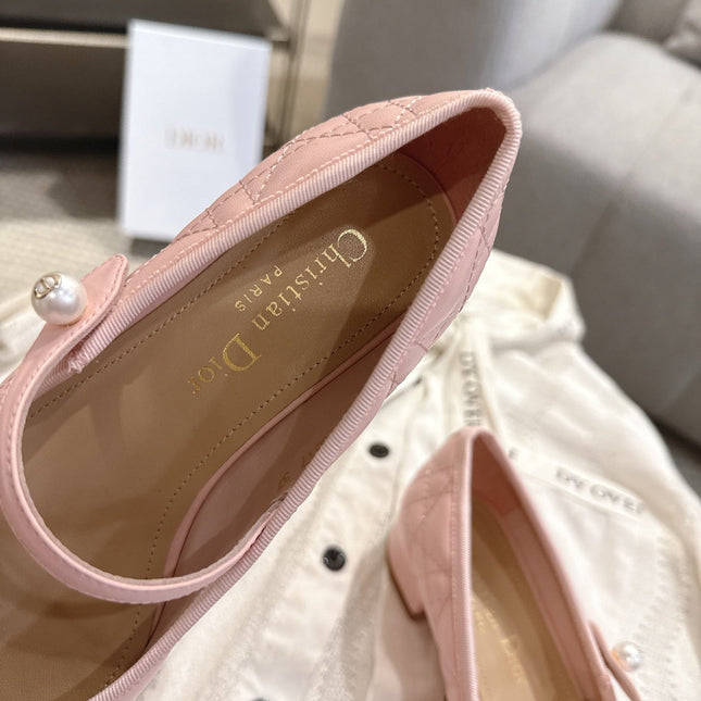 DIOR 26S MARY JANE PUMPS IN LIGHT PINK LAMBSKIN PEARL-ADORNED STRAP