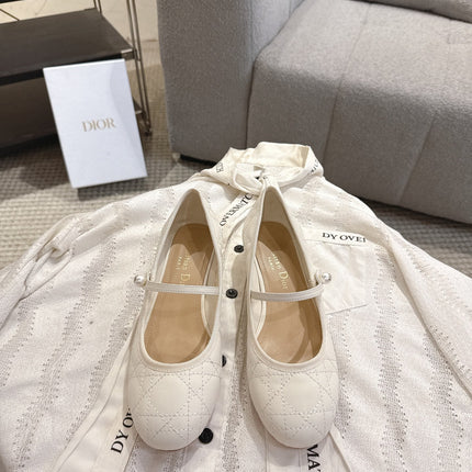 DIOR 26S MARY JANE PUMPS IN CREAM WHITE LAMBSKIN PEARL-ADORNED STRAP