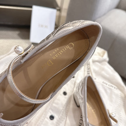 DIOR 26S MARY JANE PUMPS IN SILVER LAMBSKIN PEARL-ADORNED STRAP