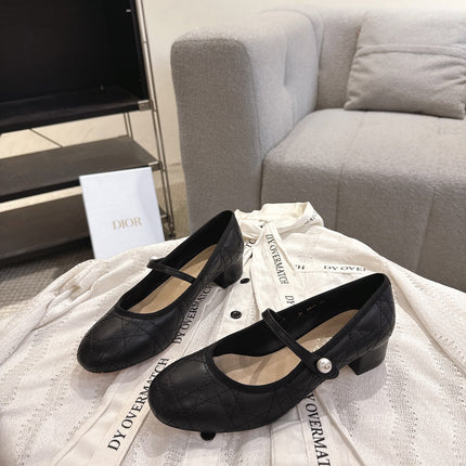DIOR 26S MARY JANE PUMPS IN BLACK LAMBSKIN PEARL-ADORNED STRAP