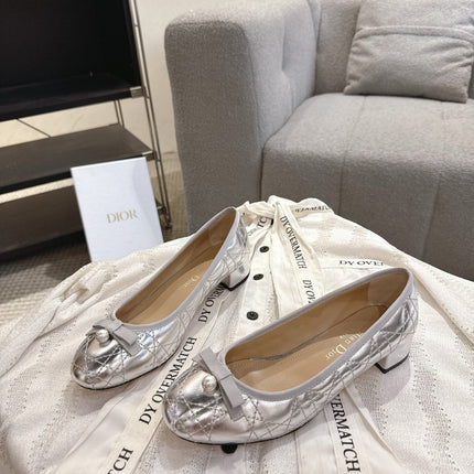 DIOR 26S LOW BLOCK HEEL PUMPS IN SILVER LAMBSKIN